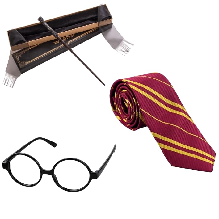 PATPAT Wizard Costume Set Novelty Wizard Glasses Striped Tie and Magic Wand Cosplay Costumes Accessories for Halloween, Themed Party, Birthday, Festival PATPAT Wizard Costume Set Novelty Wizard Glasses Striped Tie and Magic Wand Cosplay Costumes Accessories for Halloween, Themed Party, Birthday, Festival